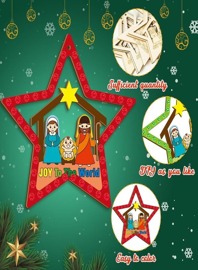 Cliths 20Pcs Christmas Wooden Star Craft DIY Nativity Star Ornaments for Kids Christian Religious Xmas Decoration Craft Kit with Gem Stickers Church Party Supplies 5.4x5.7 in - Image 3